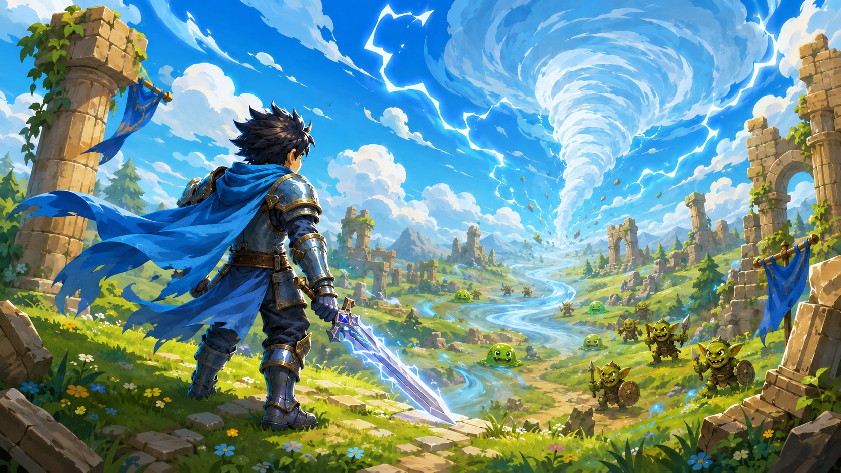 O herói de capa azul olhando para a Tempestade Infinita depois da queda do Lich.